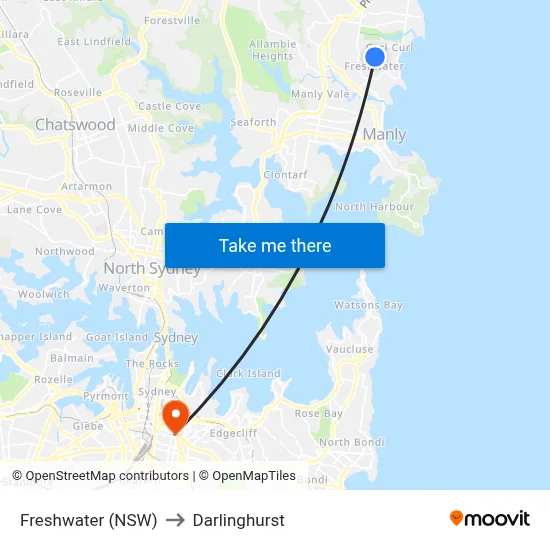 Freshwater (NSW) to Darlinghurst map
