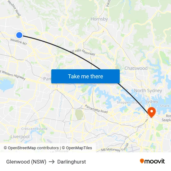 Glenwood (NSW) to Darlinghurst map