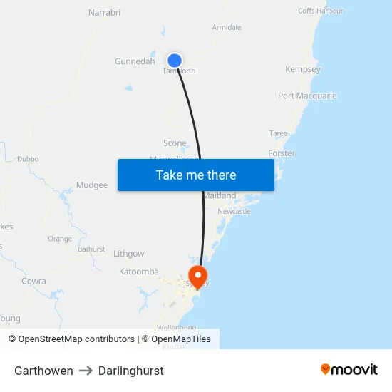 Garthowen to Darlinghurst map