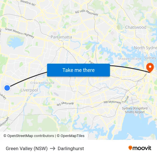Green Valley (NSW) to Darlinghurst map