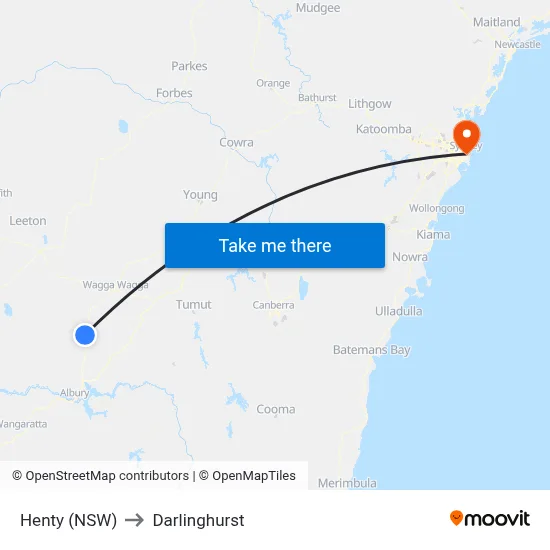 Henty (NSW) to Darlinghurst map