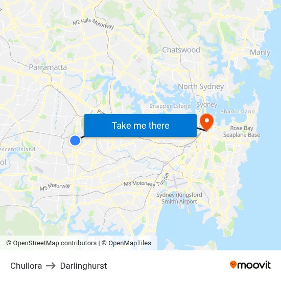Chullora to Darlinghurst map
