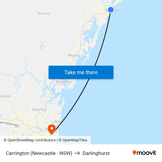Carrington (Newcastle - NSW) to Darlinghurst map
