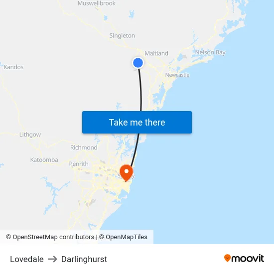 Lovedale to Darlinghurst map