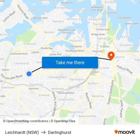 Leichhardt (NSW) to Darlinghurst map