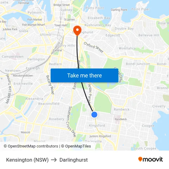 Kensington (NSW) to Darlinghurst map