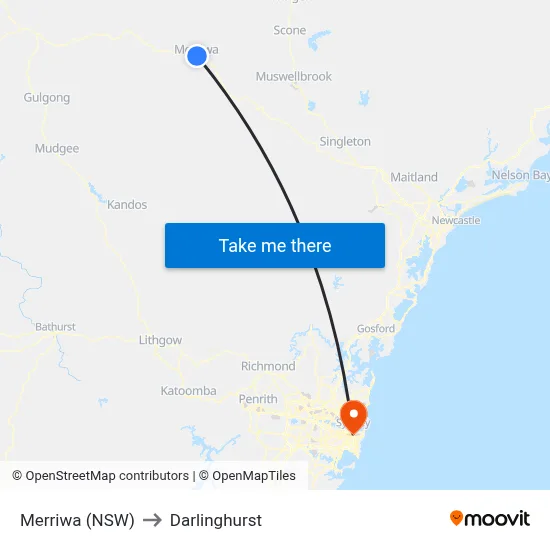 Merriwa (NSW) to Darlinghurst map