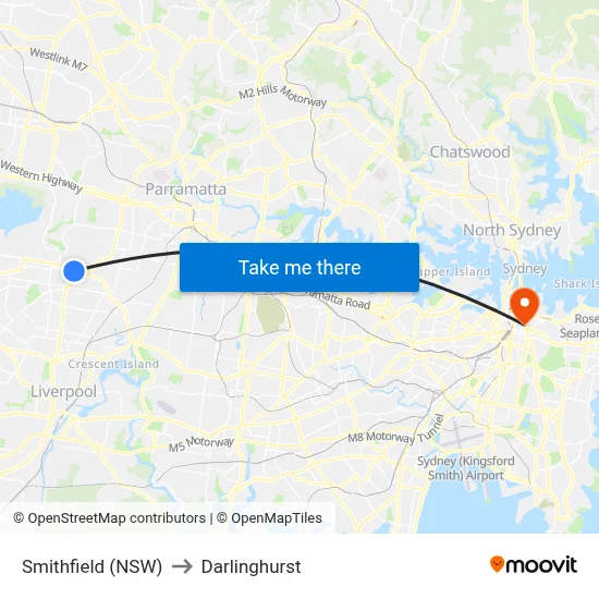 Smithfield (NSW) to Darlinghurst map