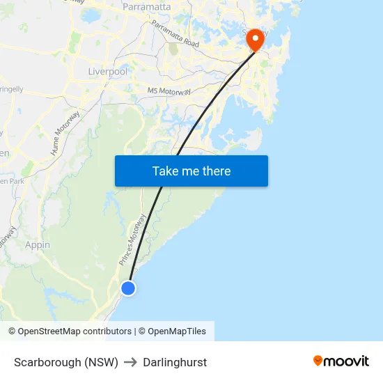 Scarborough (NSW) to Darlinghurst map