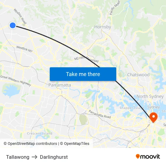 Tallawong to Darlinghurst map