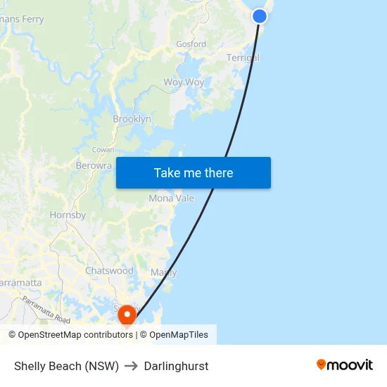 Shelly Beach (NSW) to Darlinghurst map