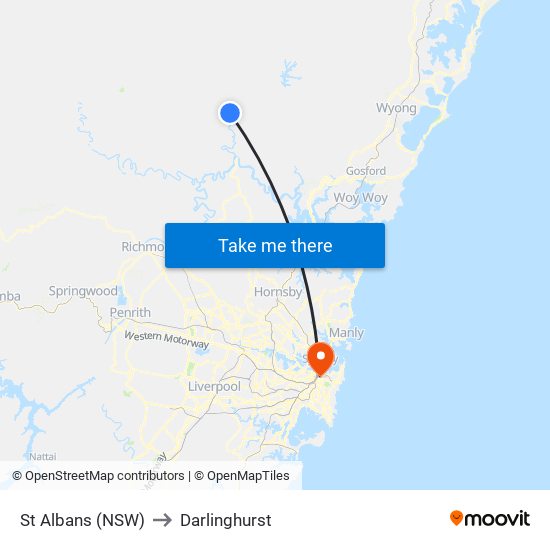 St Albans (NSW) to Darlinghurst map