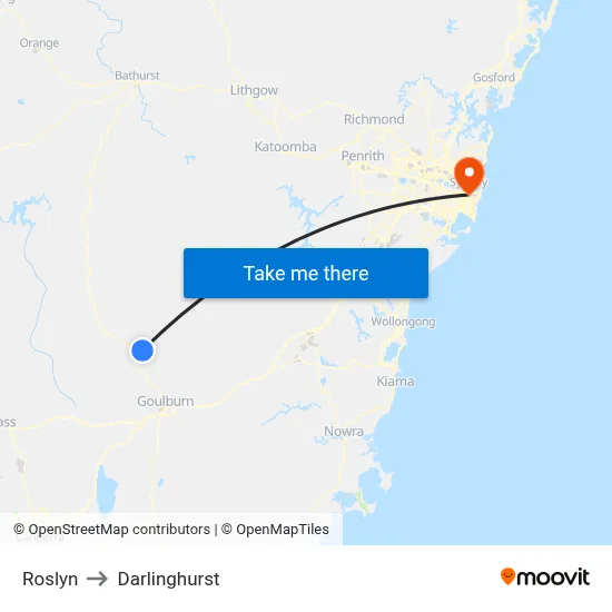 Roslyn to Darlinghurst map