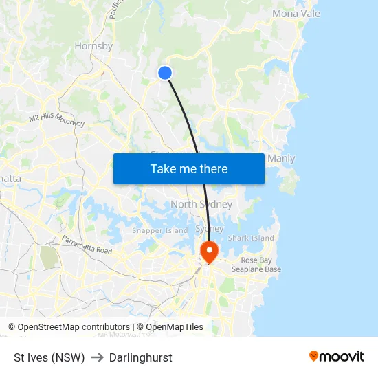 St Ives (NSW) to Darlinghurst map