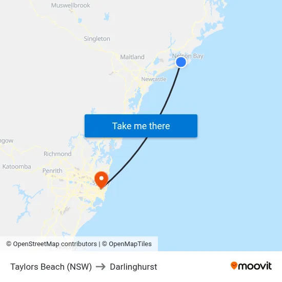 Taylors Beach (NSW) to Darlinghurst map
