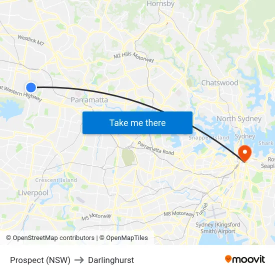 Prospect (NSW) to Darlinghurst map