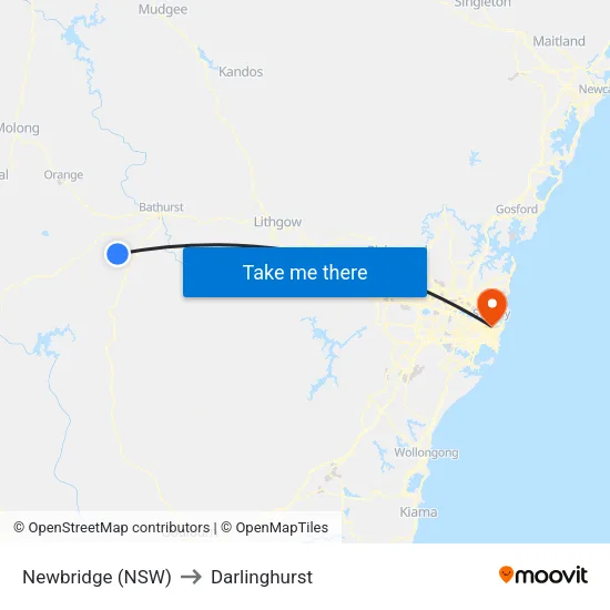 Newbridge (NSW) to Darlinghurst map