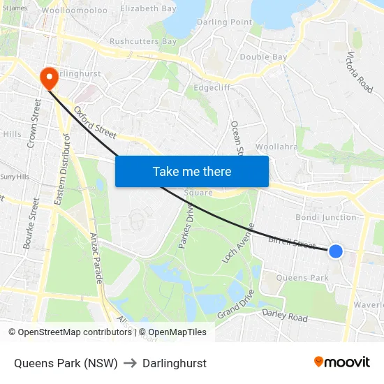 Queens Park (NSW) to Darlinghurst map