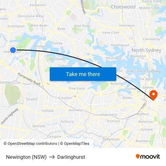 Newington (NSW) to Darlinghurst map