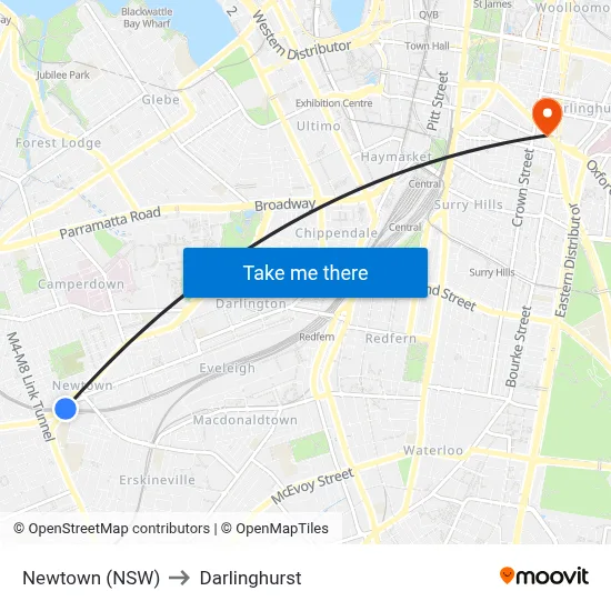 Newtown (NSW) to Darlinghurst map