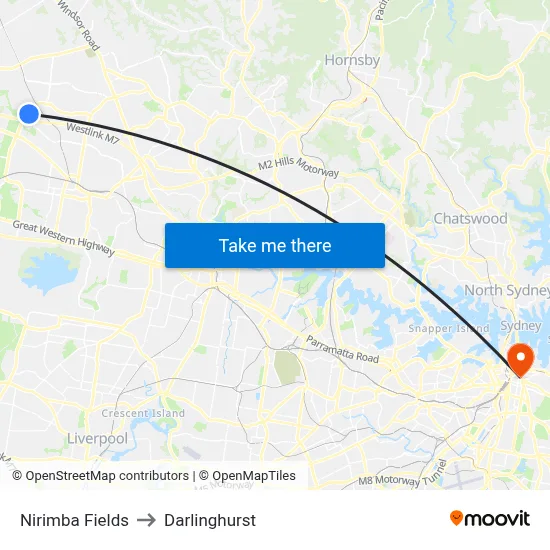 Nirimba Fields to Darlinghurst map