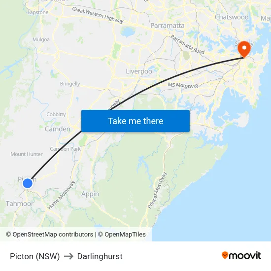 Picton (NSW) to Darlinghurst map
