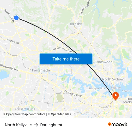 North Kellyville to Darlinghurst map