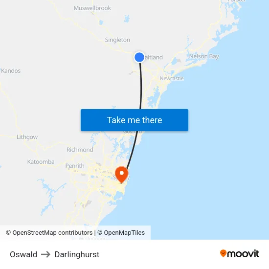 Oswald to Darlinghurst map