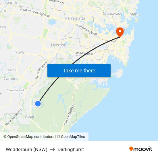 Wedderburn (NSW) to Darlinghurst map