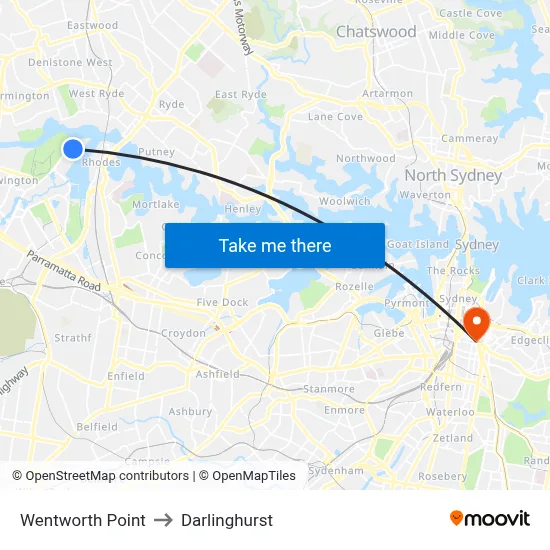 Wentworth Point to Darlinghurst map