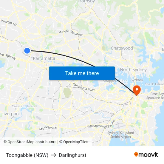 Toongabbie (NSW) to Darlinghurst map