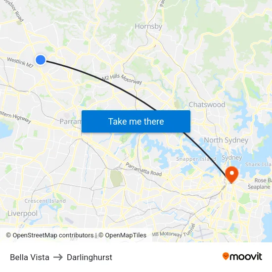Bella Vista to Darlinghurst map