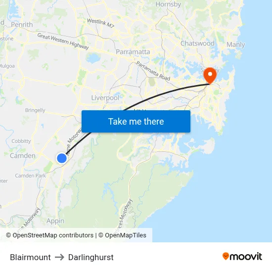 Blairmount to Darlinghurst map
