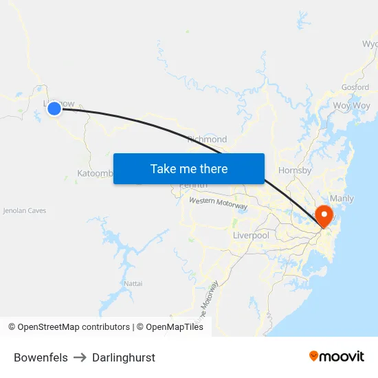 Bowenfels to Darlinghurst map
