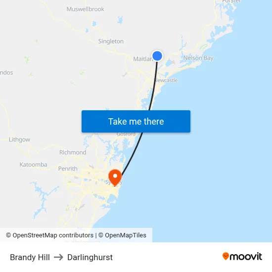 Brandy Hill to Darlinghurst map