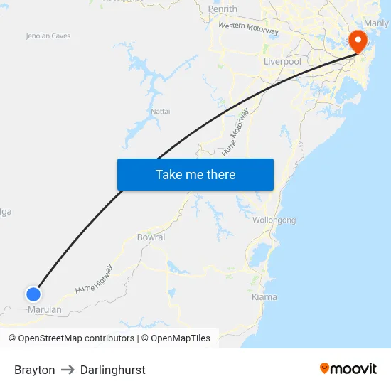 Brayton to Darlinghurst map