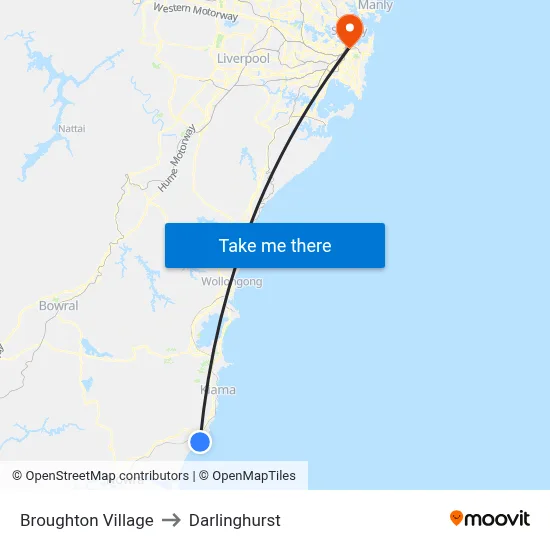 Broughton Village to Darlinghurst map