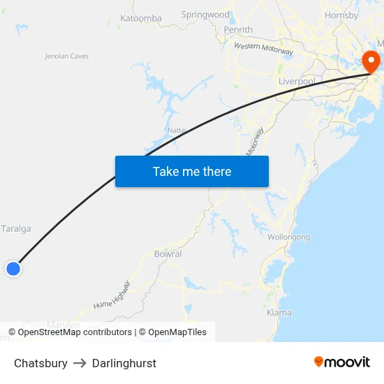 Chatsbury to Darlinghurst map