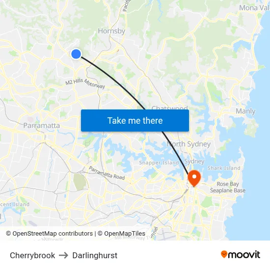 Cherrybrook to Darlinghurst map
