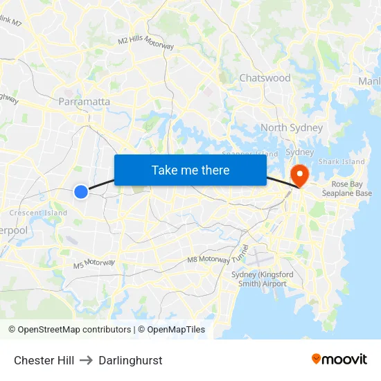 Chester Hill to Darlinghurst map