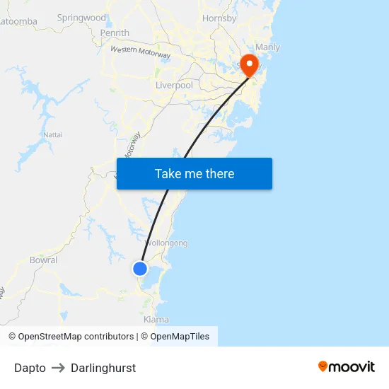 Dapto to Darlinghurst map
