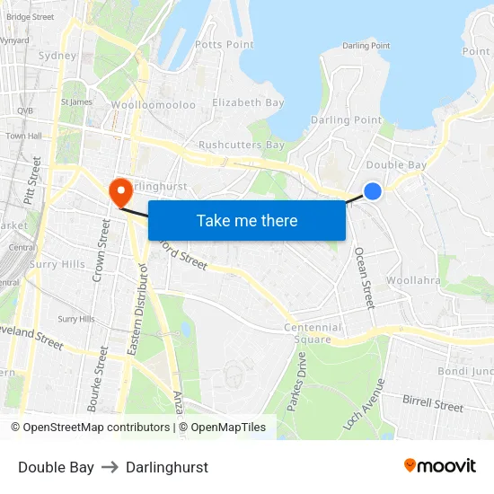 Double Bay to Darlinghurst map