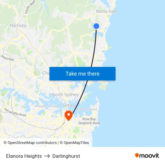 Elanora Heights to Darlinghurst map