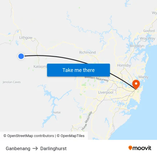 Ganbenang to Darlinghurst map