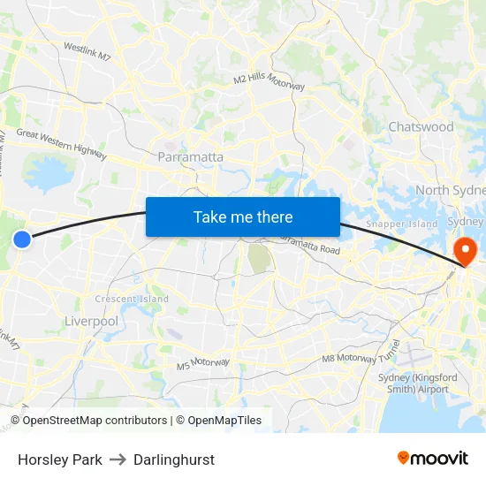 Horsley Park to Darlinghurst map