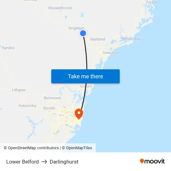 Lower Belford to Darlinghurst map