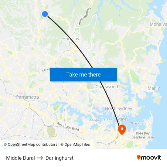 Middle Dural to Darlinghurst map