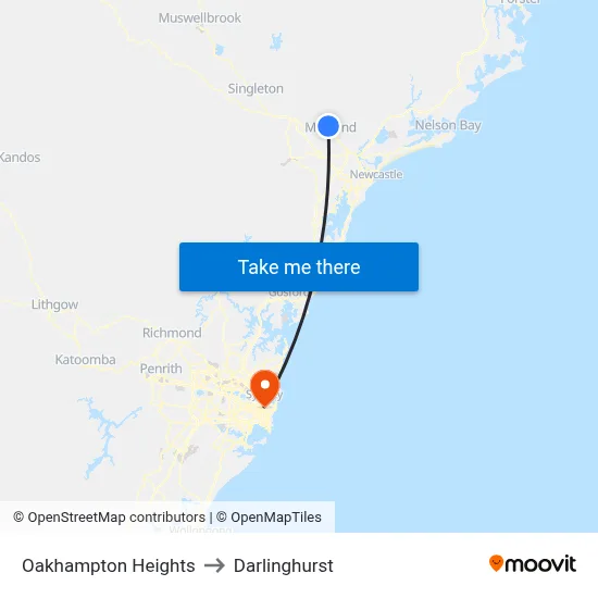 Oakhampton Heights to Darlinghurst map
