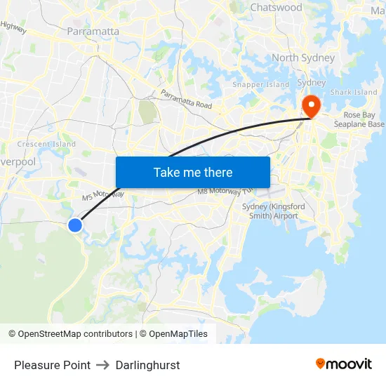 Pleasure Point to Darlinghurst map