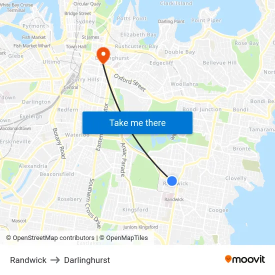 Randwick to Darlinghurst map
